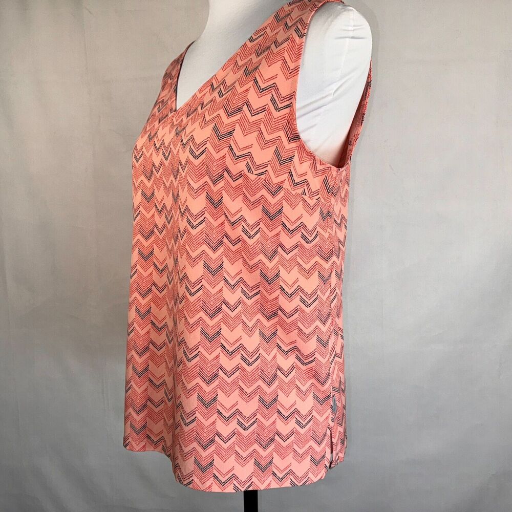 Eddie Bauer Top Sz S Peach Stretch Geo Print Sleeveless V Neck - Picture 3 of 9